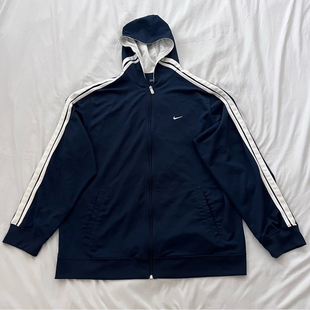 Y2K 00s Nike Track Jacket Warm Up Swoosh Stripe Sleeve Mens Size 2XL Blue